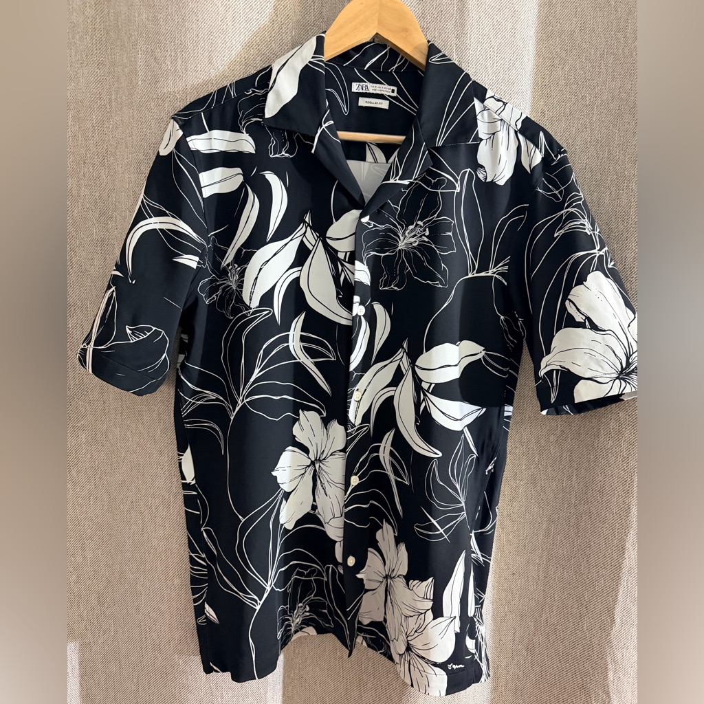 Zara Black And White Floral Casual Shirt